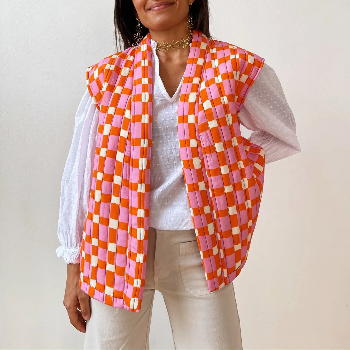 Women Patterned Sleeveless Quilted Vest | Myrtle