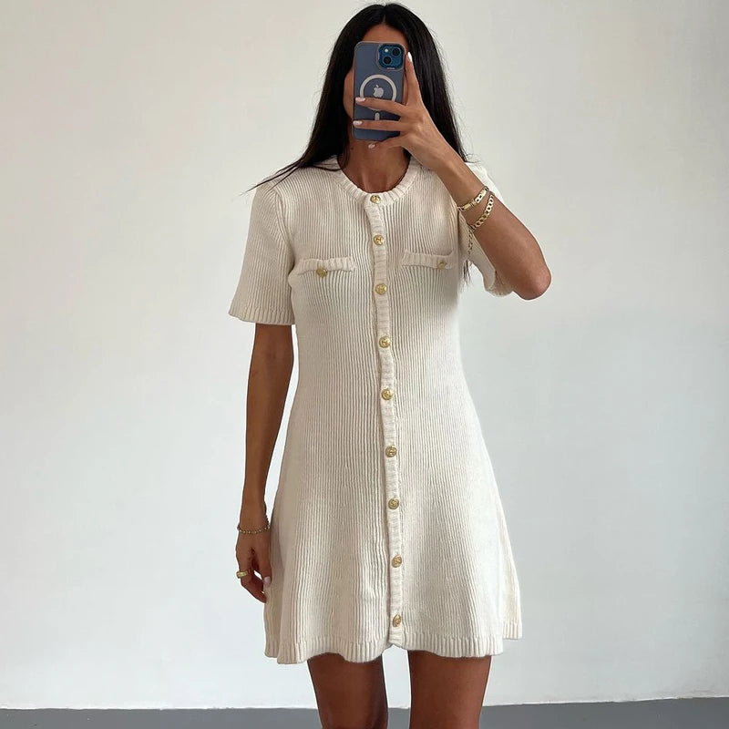 Women Ribbed Button-Up Knit Dress | Josephine