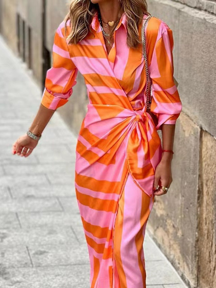 Women Chic Summer Dress Orange Pink | Tanya