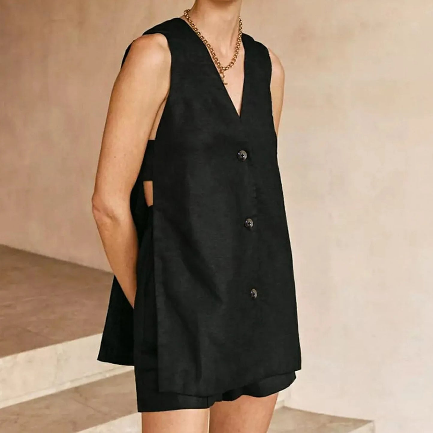 Women Sleeveless Button-Down Set | Xiomara