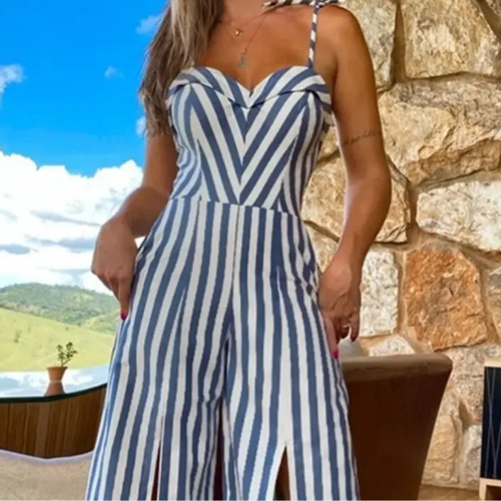Women Striped Wide-Leg Jumpsuit | Orleana