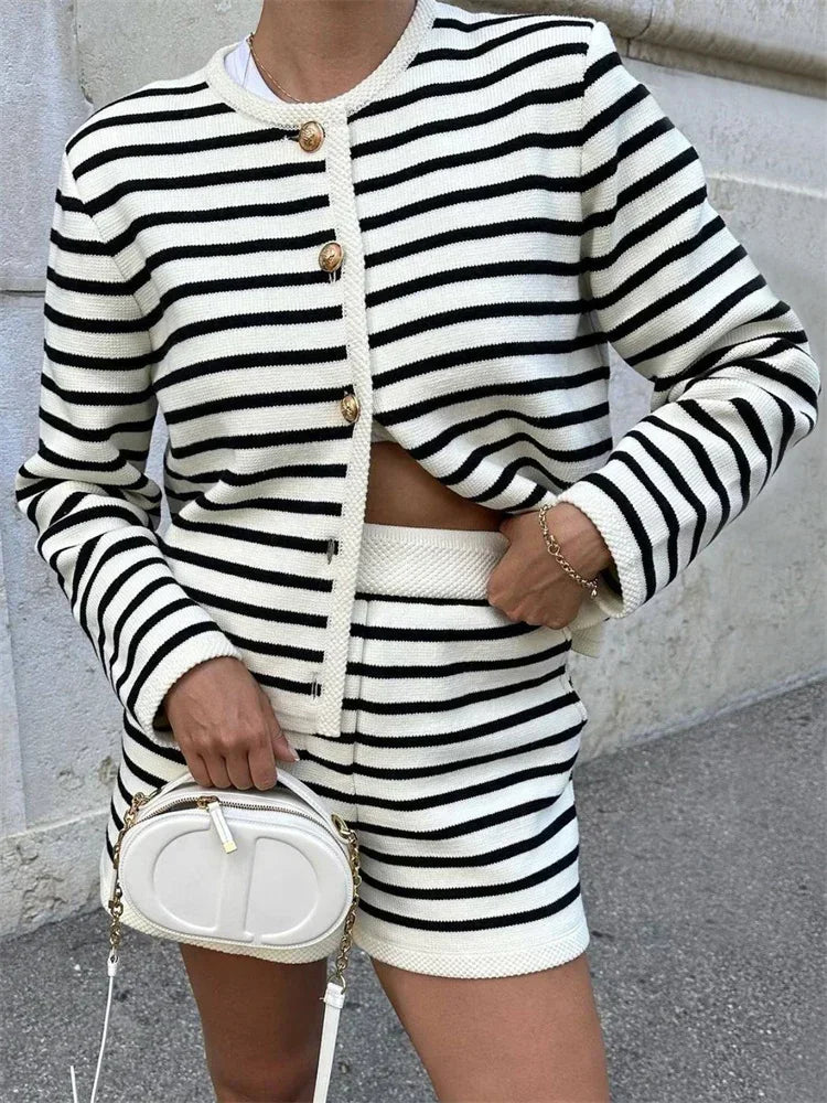 Women Chic Striped Knitwear Set | Pilar