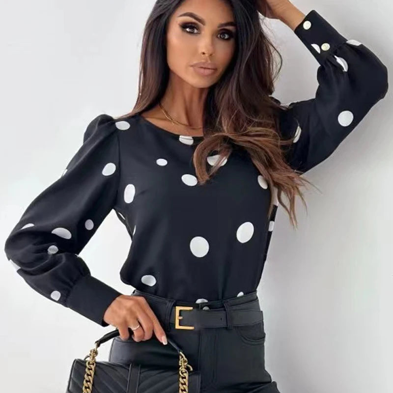 Women Polka Dot Lantern Sleeve Blouse | Amara