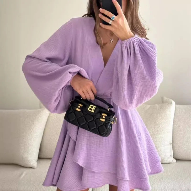 Women Flowy Balloon Sleeve Mini Dress | Milagros