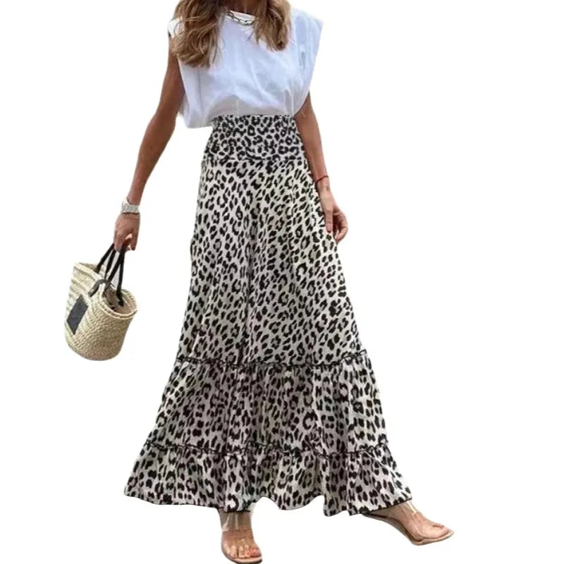 Women Leopard Print Tiered Maxi Skirt | Beatriz