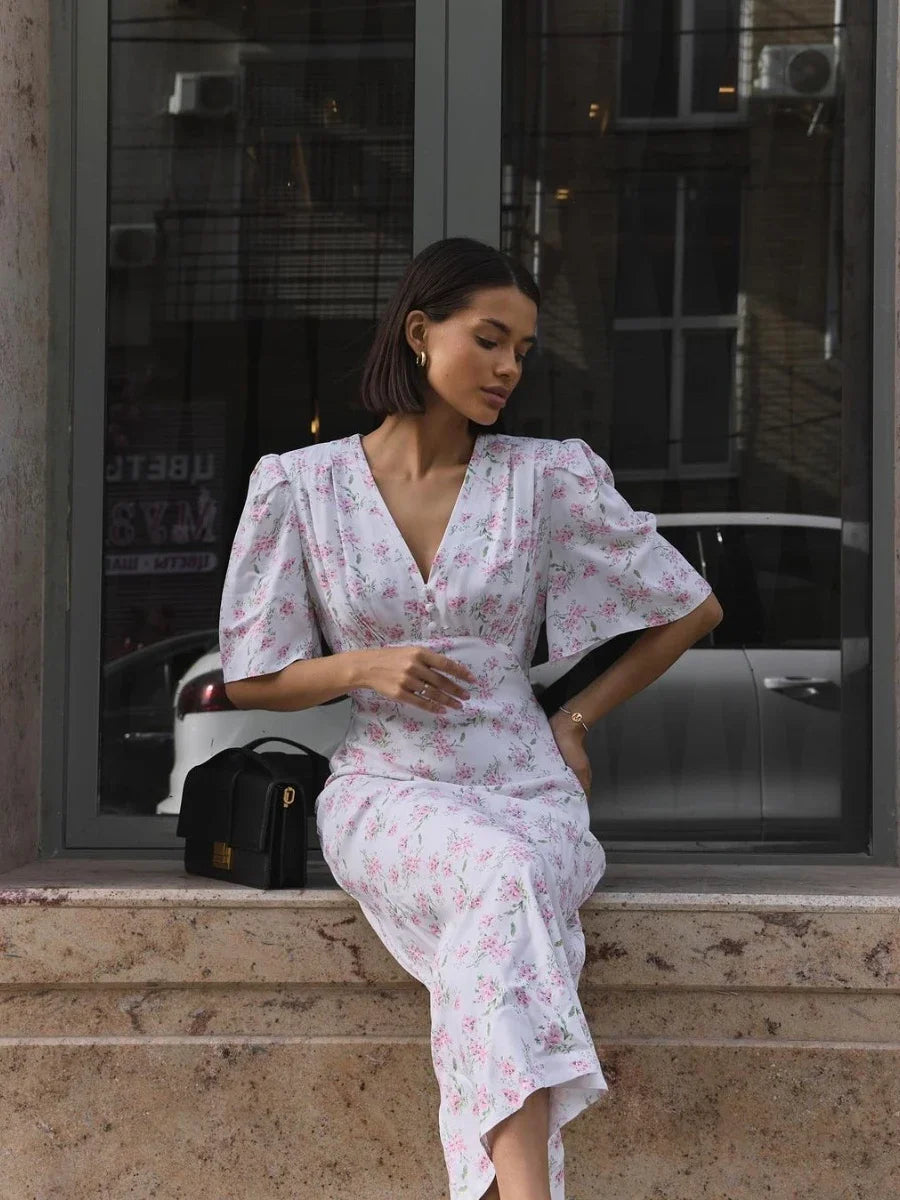 Women Floral Puff Sleeve Maxi Dress | Eloise
