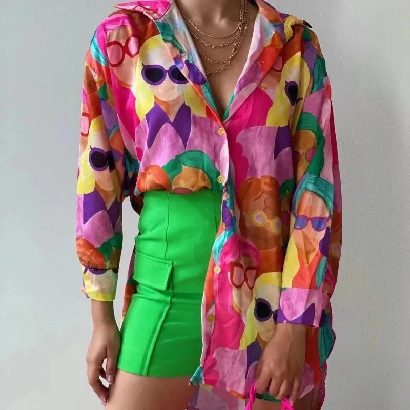 Women Vibrant Long Sleeve Printed Blouse | Delfina