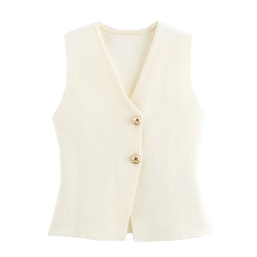 Women Minimalist Buttoned Knit Vest Top| Elise