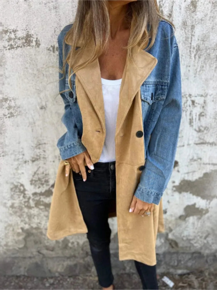 Women Denim Jacket Mid-Length Blue | Autumn Breeze-5