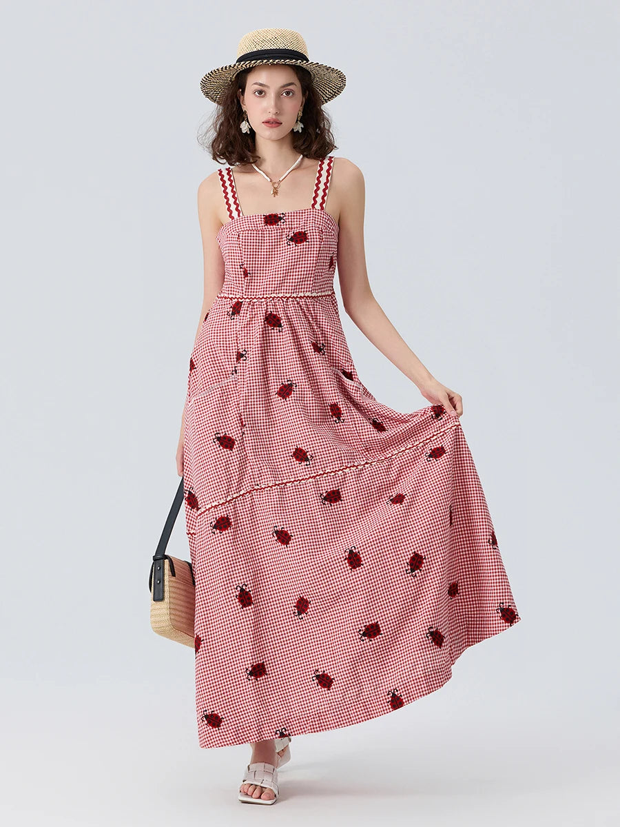 Women Gingham Floral Summer Dress | Araminta