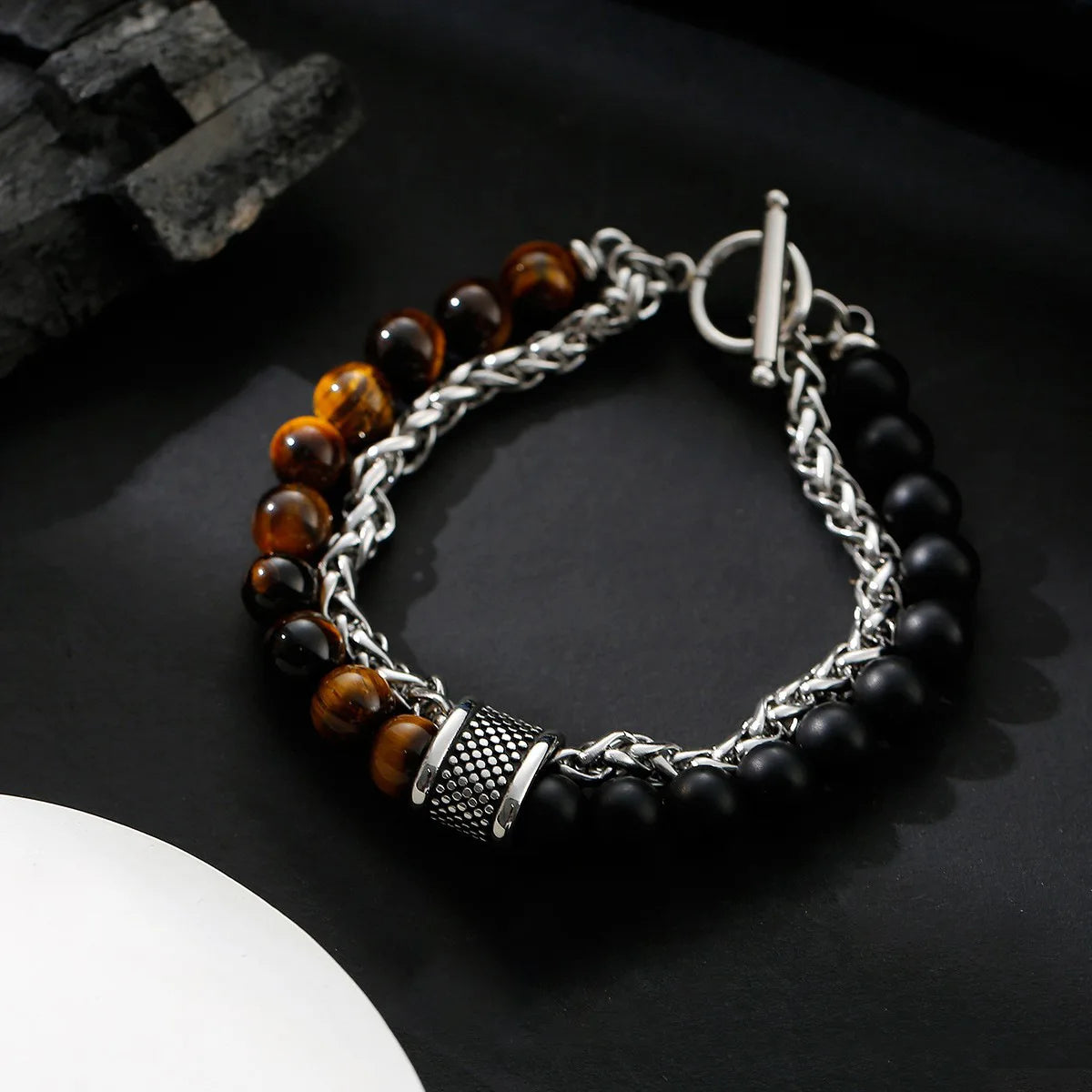 Variant image for Men's Bracelet Tiger Eye Beads Stainless Steel | Classic Elegance-2