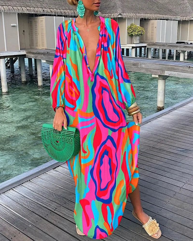 Variant image for Women Maxi Dress Multi-Color Polyester | Summer Vibes-12