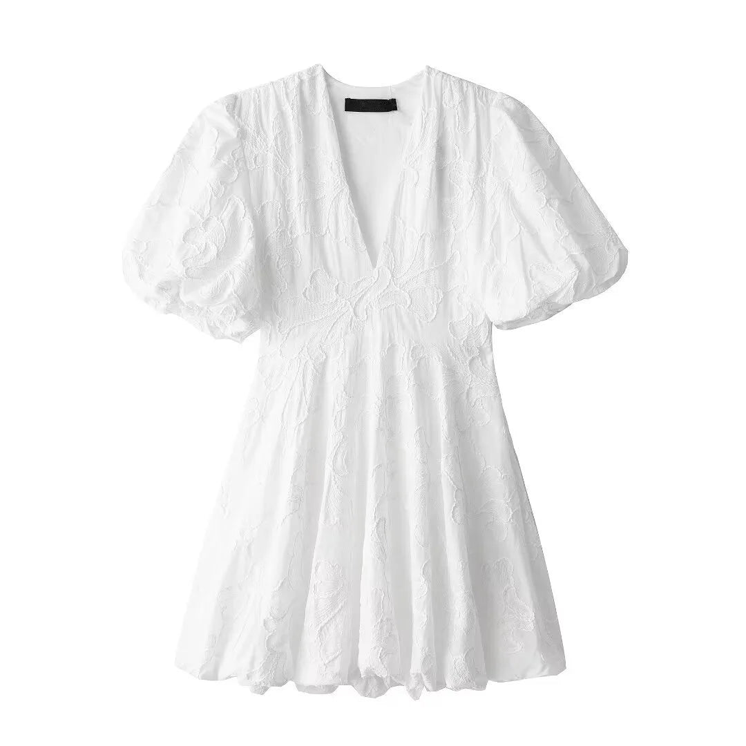 Women Embroidered Puff Sleeve Dress | Zaira