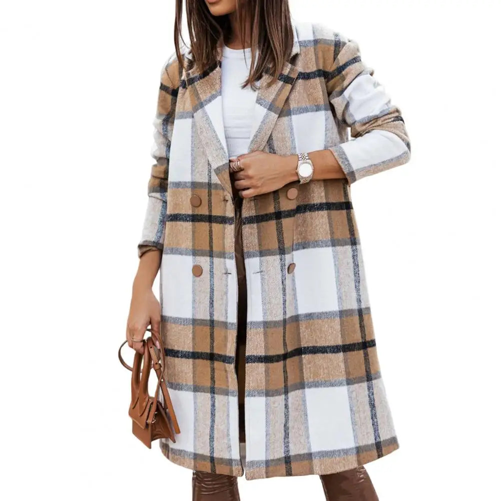 Women Longline Plaid Button Coat | Gisselle