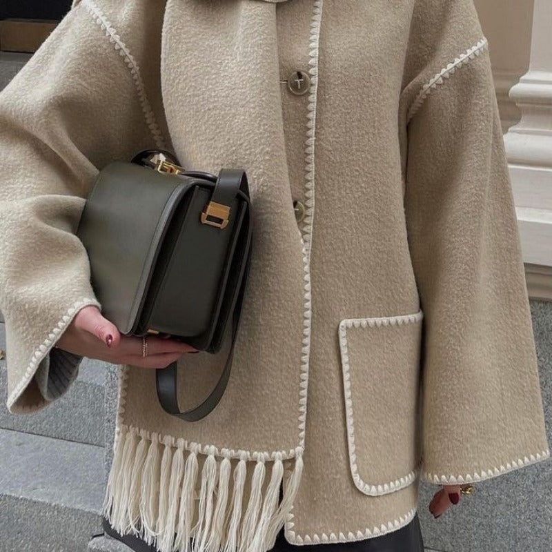 Oversized Contrast Stitch Coat | Chia