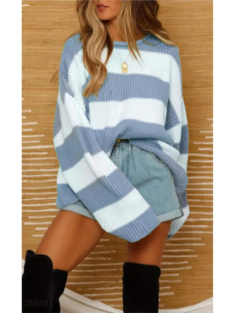 Women Striped Oversized Knit Sweater | Sapphira