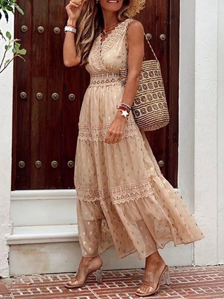 Women Boho Lace Tiered Maxi Dress | Belinda