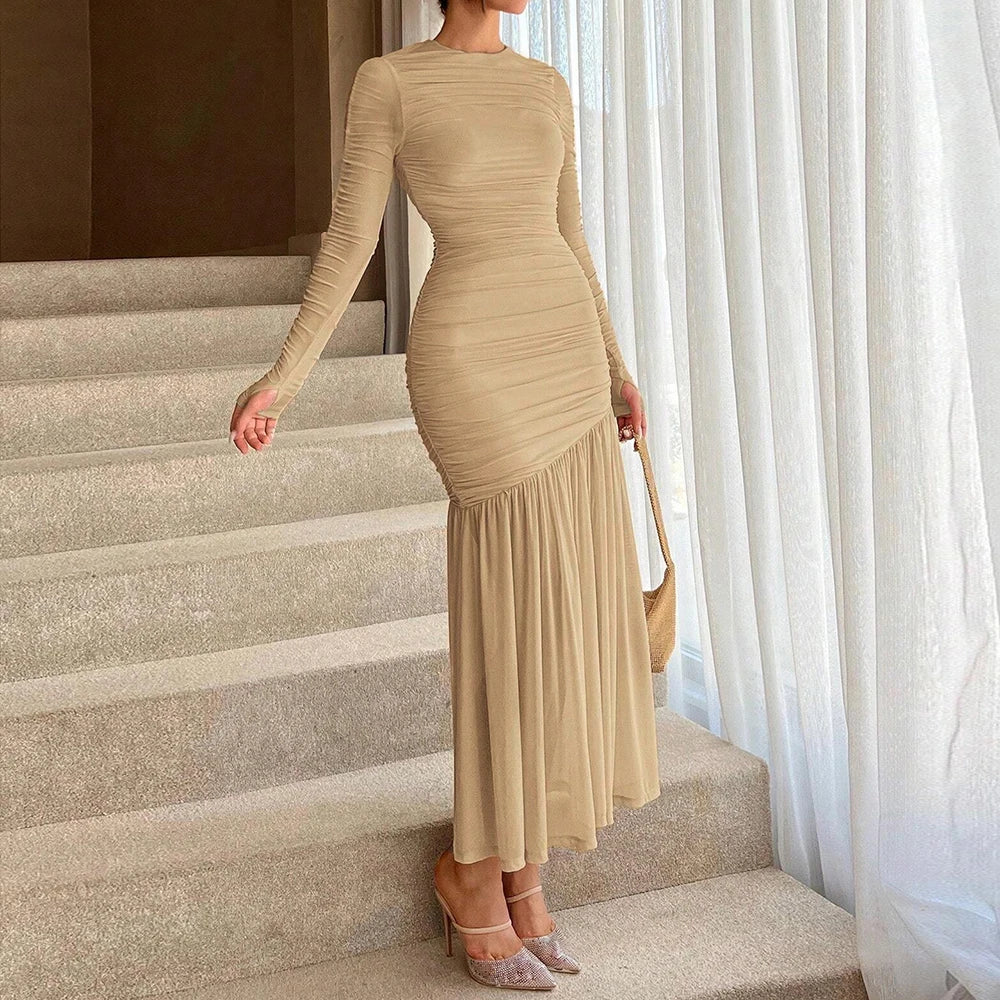Women Ruched Long Sleeve Maxi Dress | Clarissa