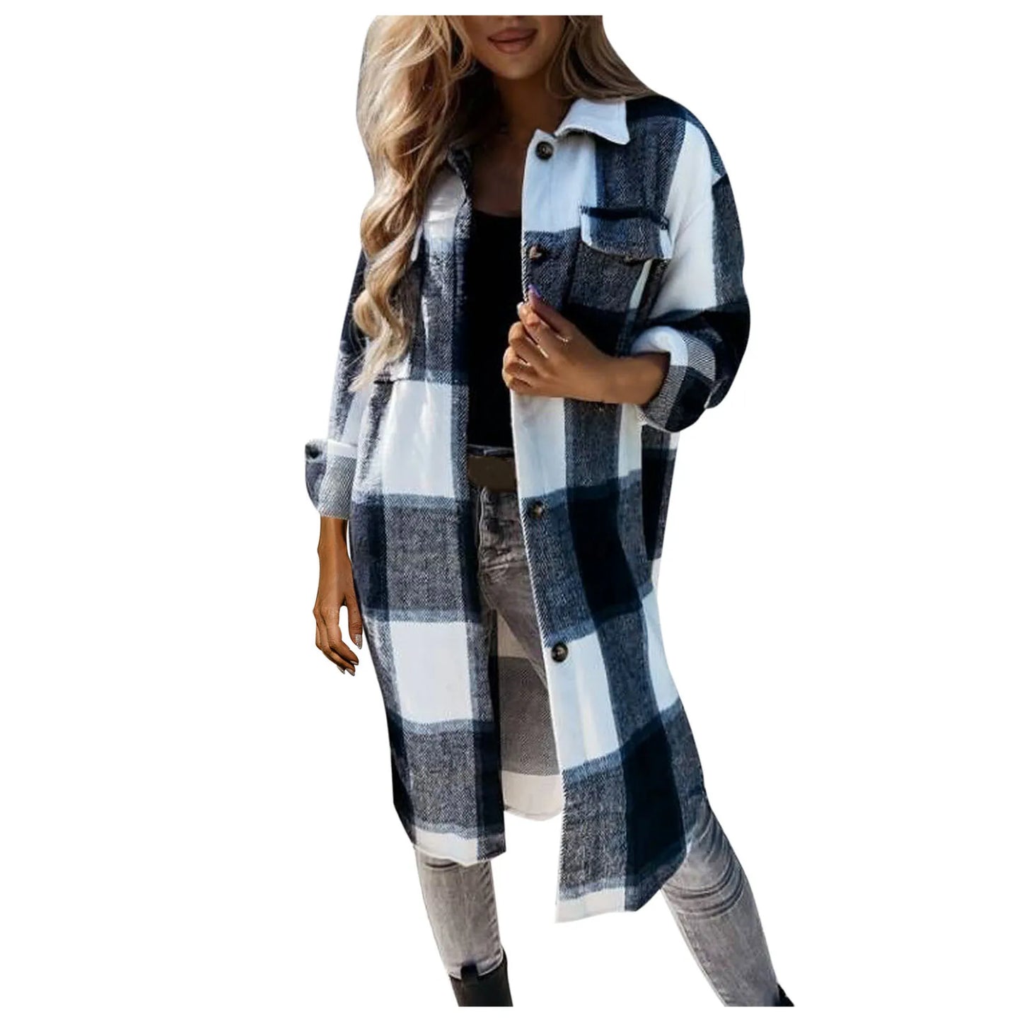 Women Longline Checkered Button Shacket | Illyria
