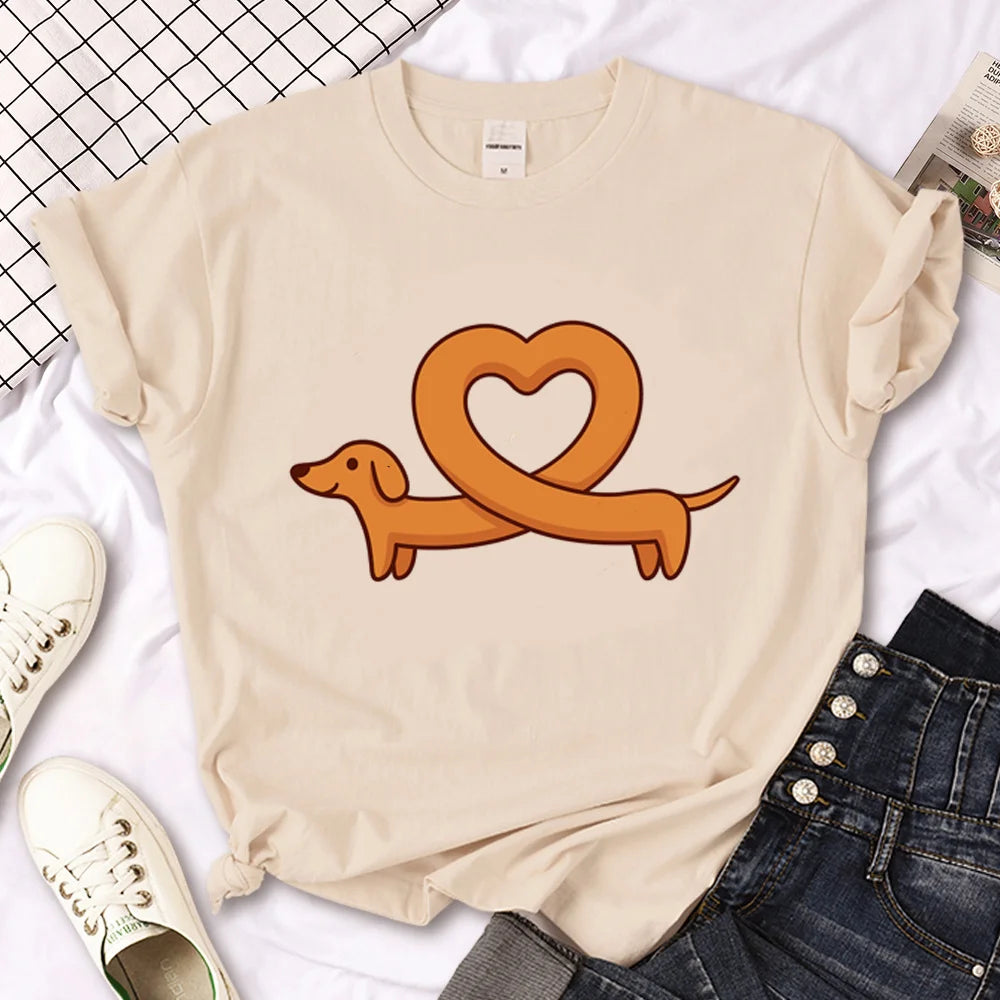 Variant image for Women T-Shirt White Cotton | Dachshund Graphic Tees-12