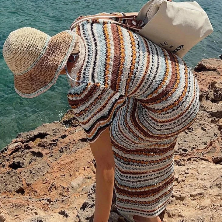 Women Striped Crochet Knitted Dress | Nia