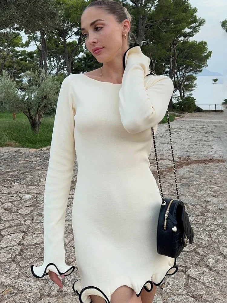 Women Ruffled Knit Mini Dress | Gema