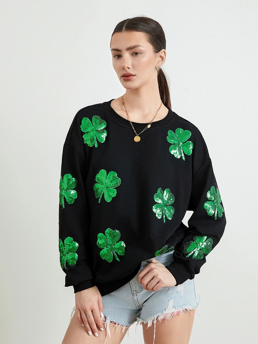 Sequin Clover Sweatshirt | Amara