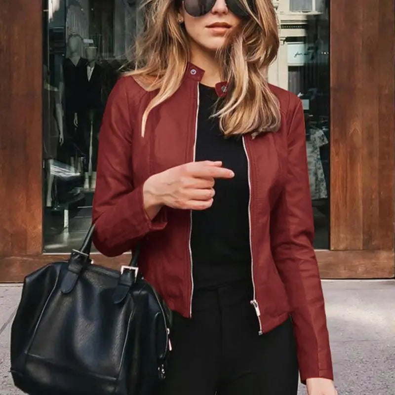 Women Classic Zip-Up Faux Leather Jacket | Kali