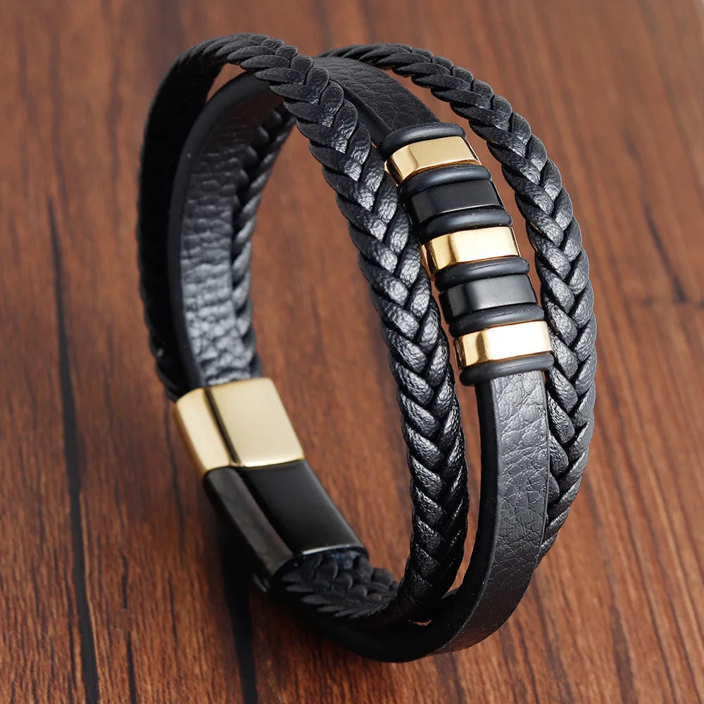 Variant image for Men's Leather Bracelet Black Genuine Leather | Classic Charm-4