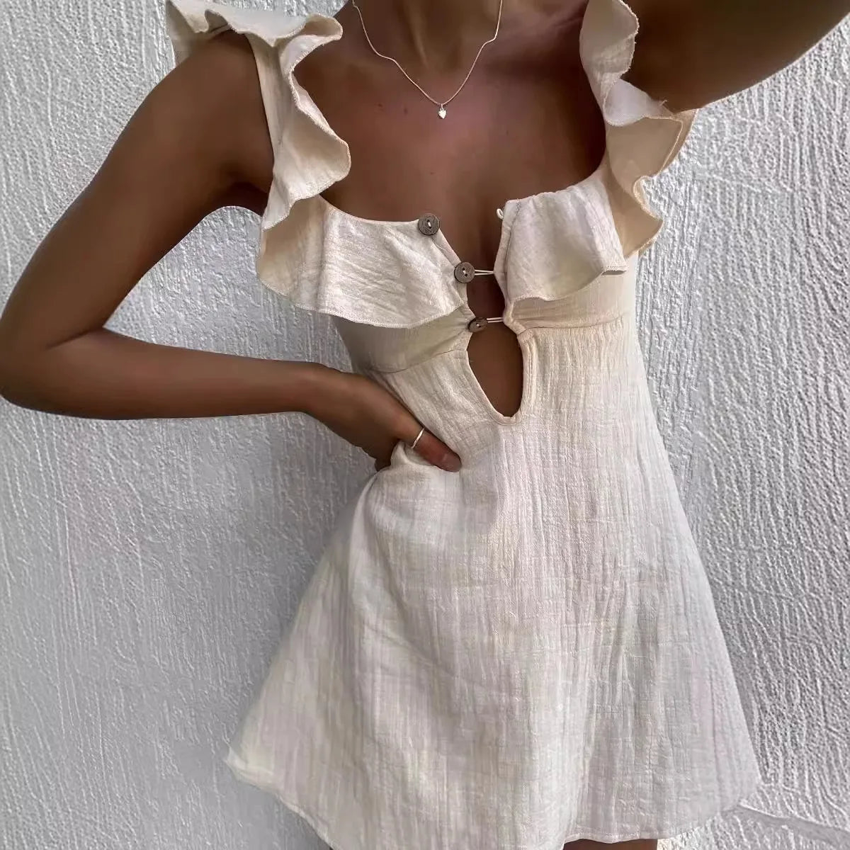 Women Ruffled Keyhole Mini Dress | Griselda