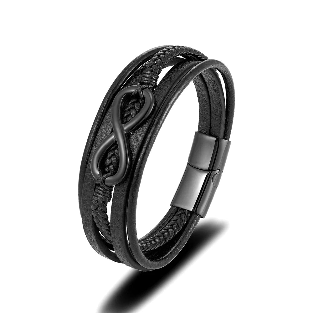 Variant image for Men's Bracelet Black Leather Stainless Steel | Classic-9