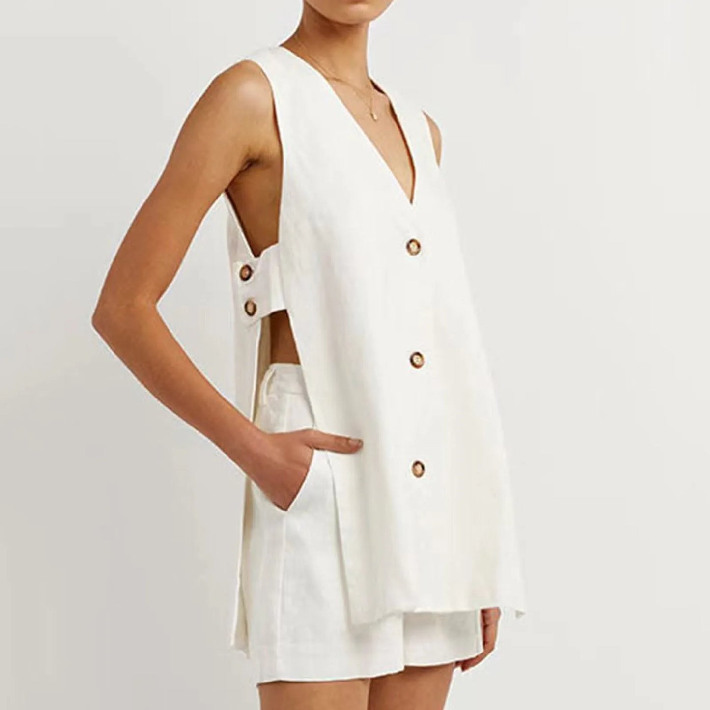 Women Sleeveless Button-Down Set | Xiomara