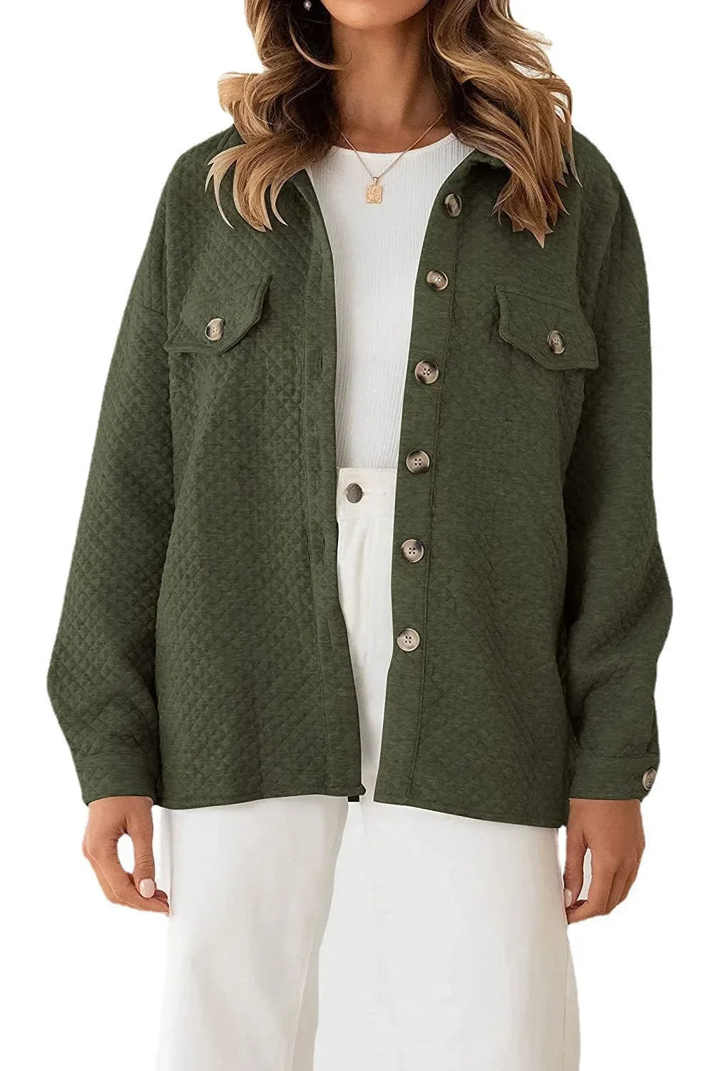 Women Quilted Button-Up Shirt Jacket | Erabella