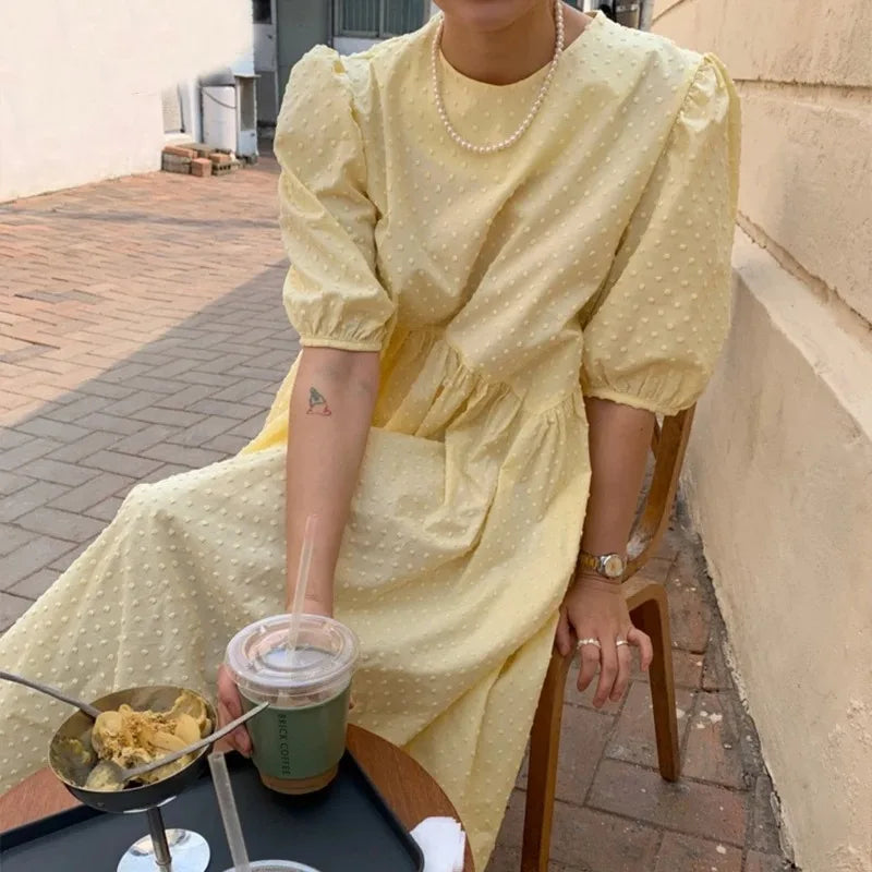 Women Elegant Puff Sleeve Midi Dress | Eliana