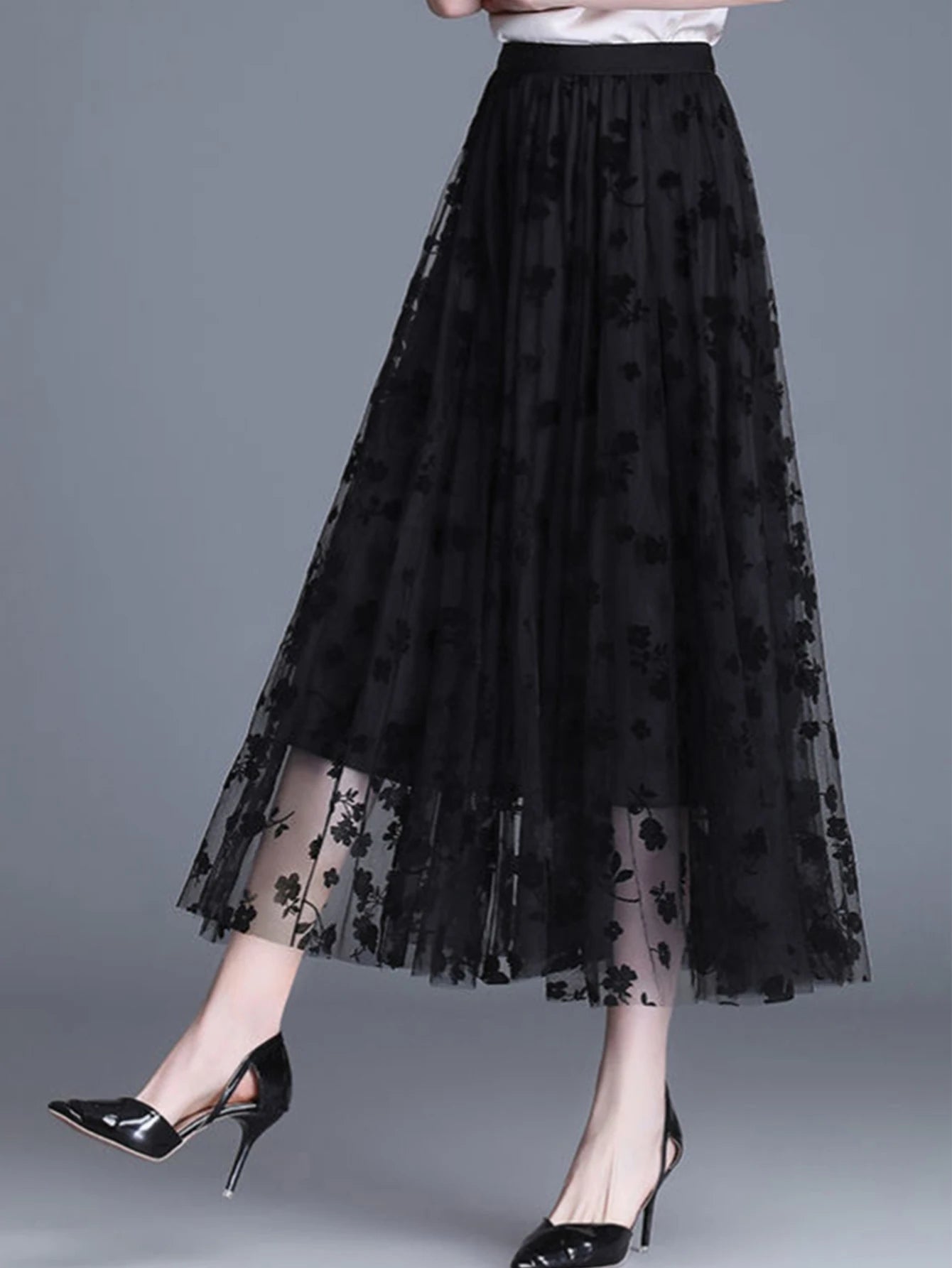 Women Polka Dot Tulle Maxi Skirt | Soledad