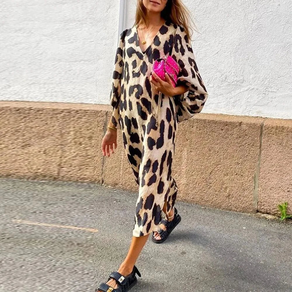 Women Leopard Print V-Neck Maxi Dress | Zadie