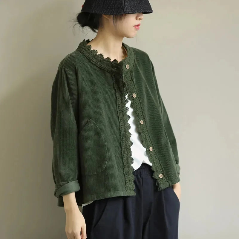 Variant image for Women Short Jacket Beige Corduroy | Elegant Style-1