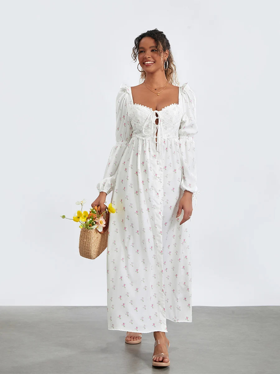 Floral Lace-Up Maxi Dress | Margaux