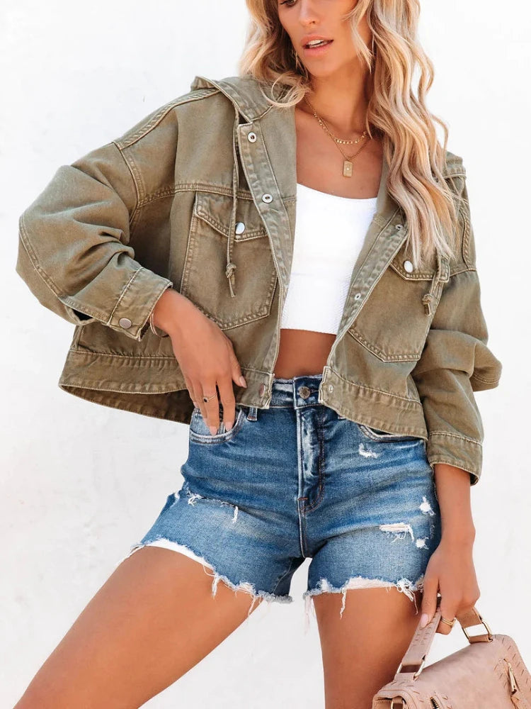 Variant image for Women Hooded Denim Jacket Blue Denim | Vintage Style-4