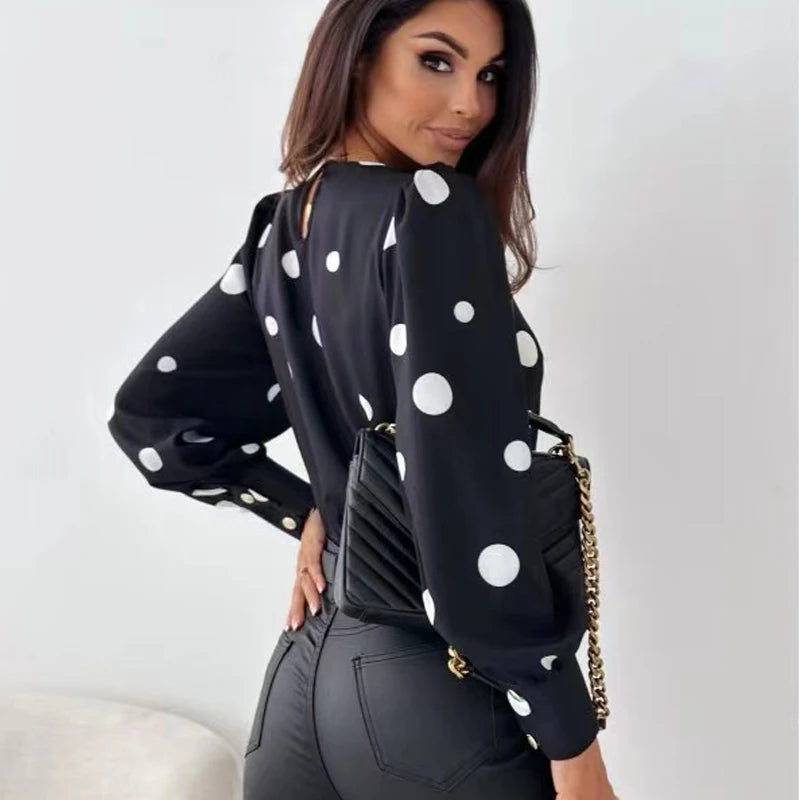 Women Polka Dot Lantern Sleeve Blouse | Amara