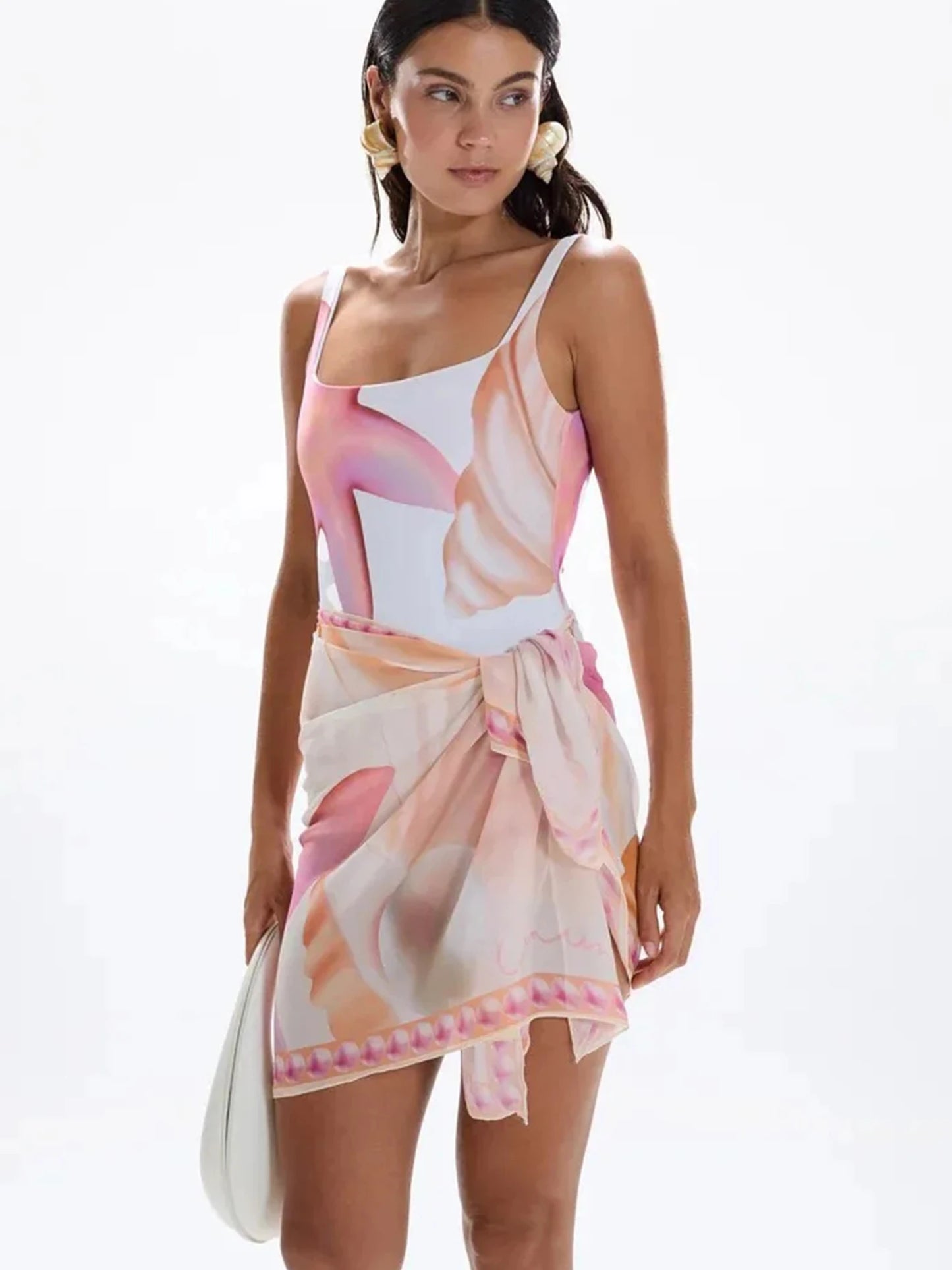 Women Elegant Floral One-Piece Swimsuit with Sarong | Adelia