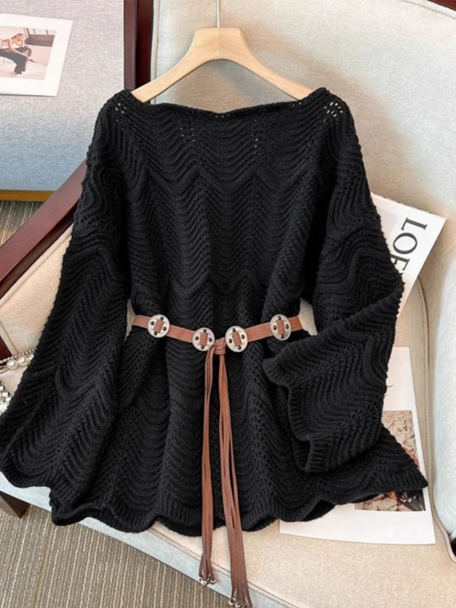 Women Wave Knit Poncho Sweater | Yna