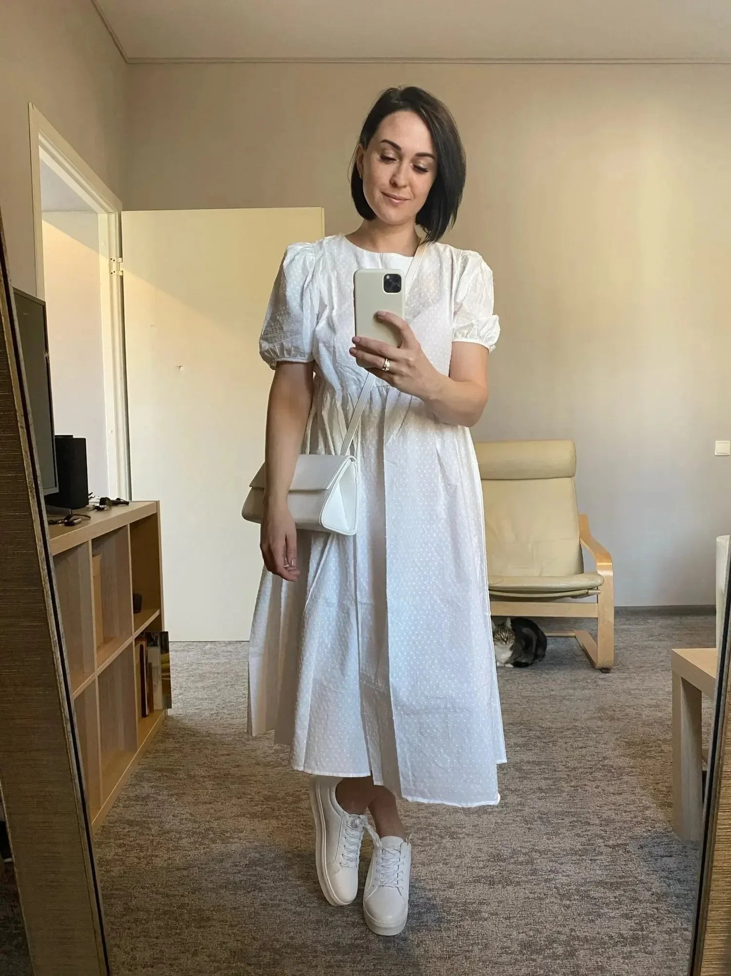 Women Elegant Puff Sleeve Midi Dress | Eliana