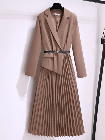 Women Pleated Belted Blazer Dress | Harmony