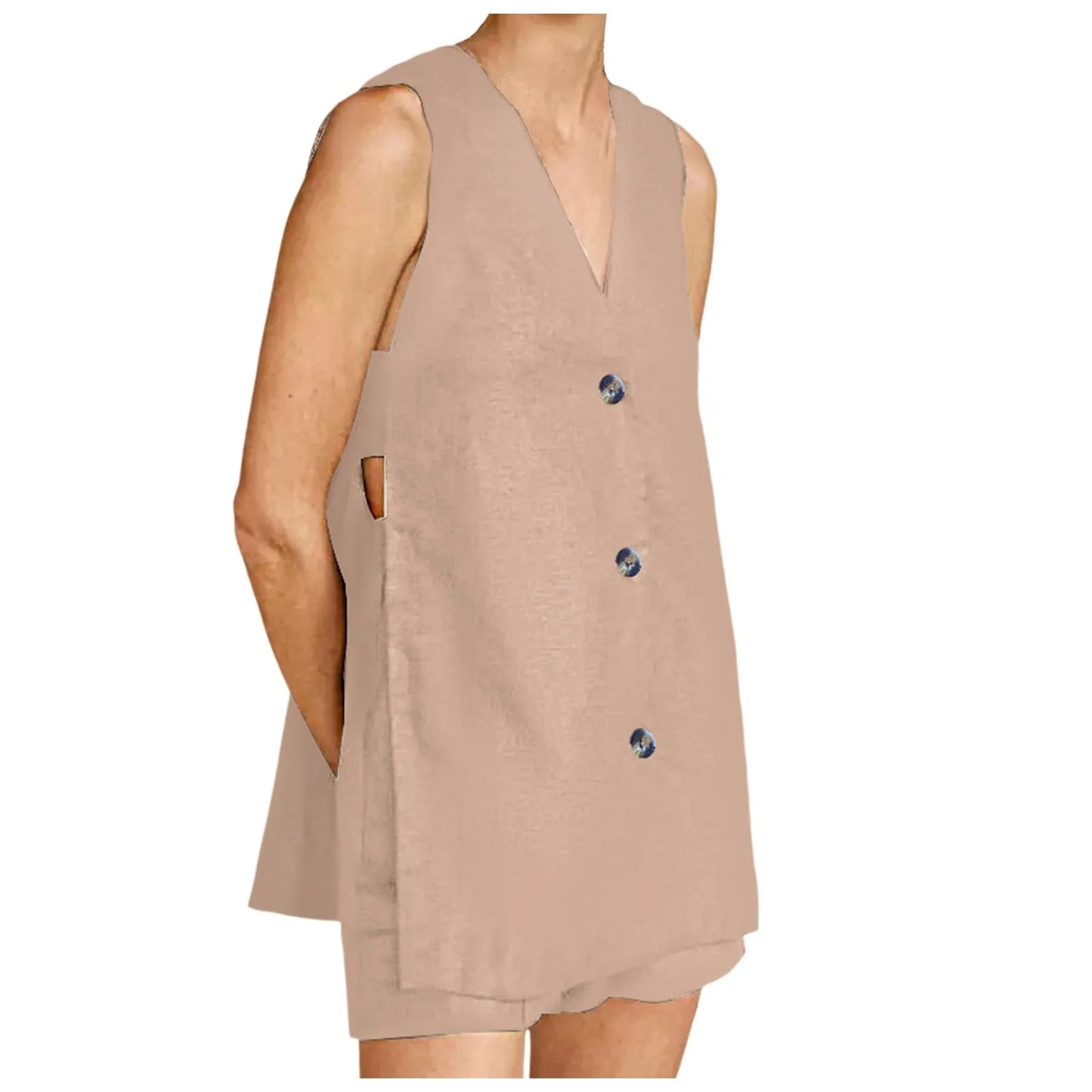 Women Sleeveless Button-Down Set | Xiomara
