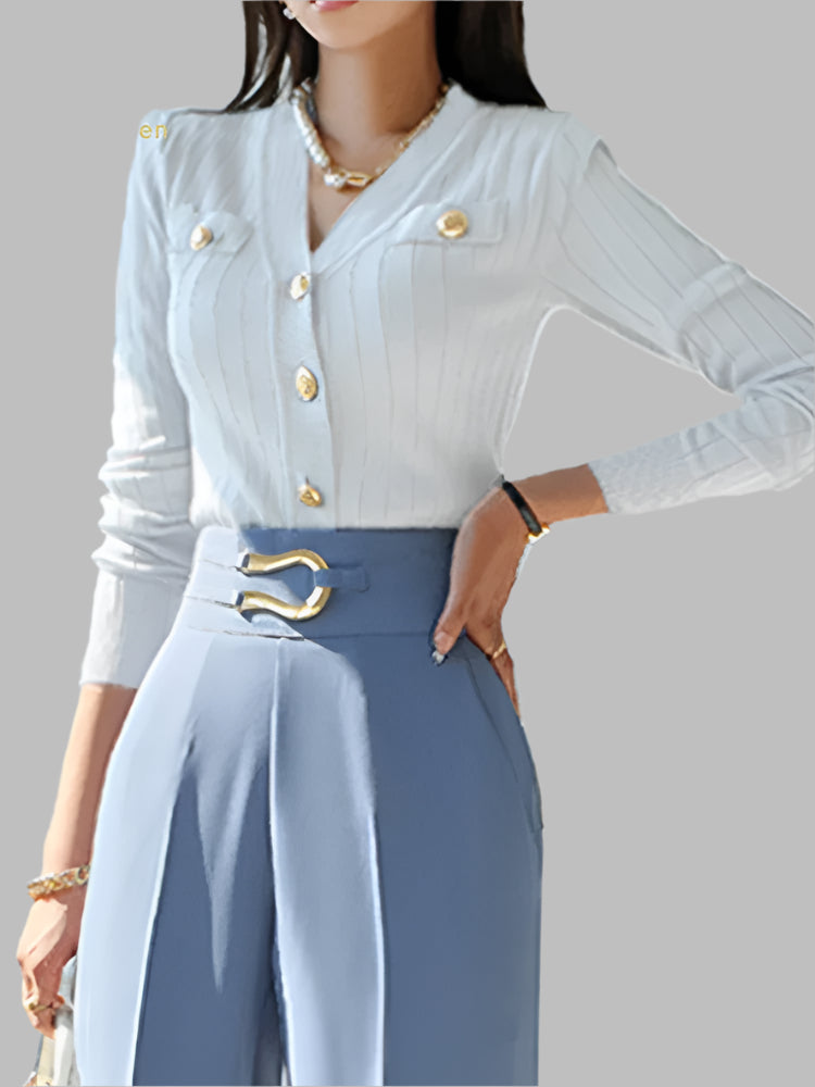 Women Ribbed Button-Up Cardigan | Jessamy