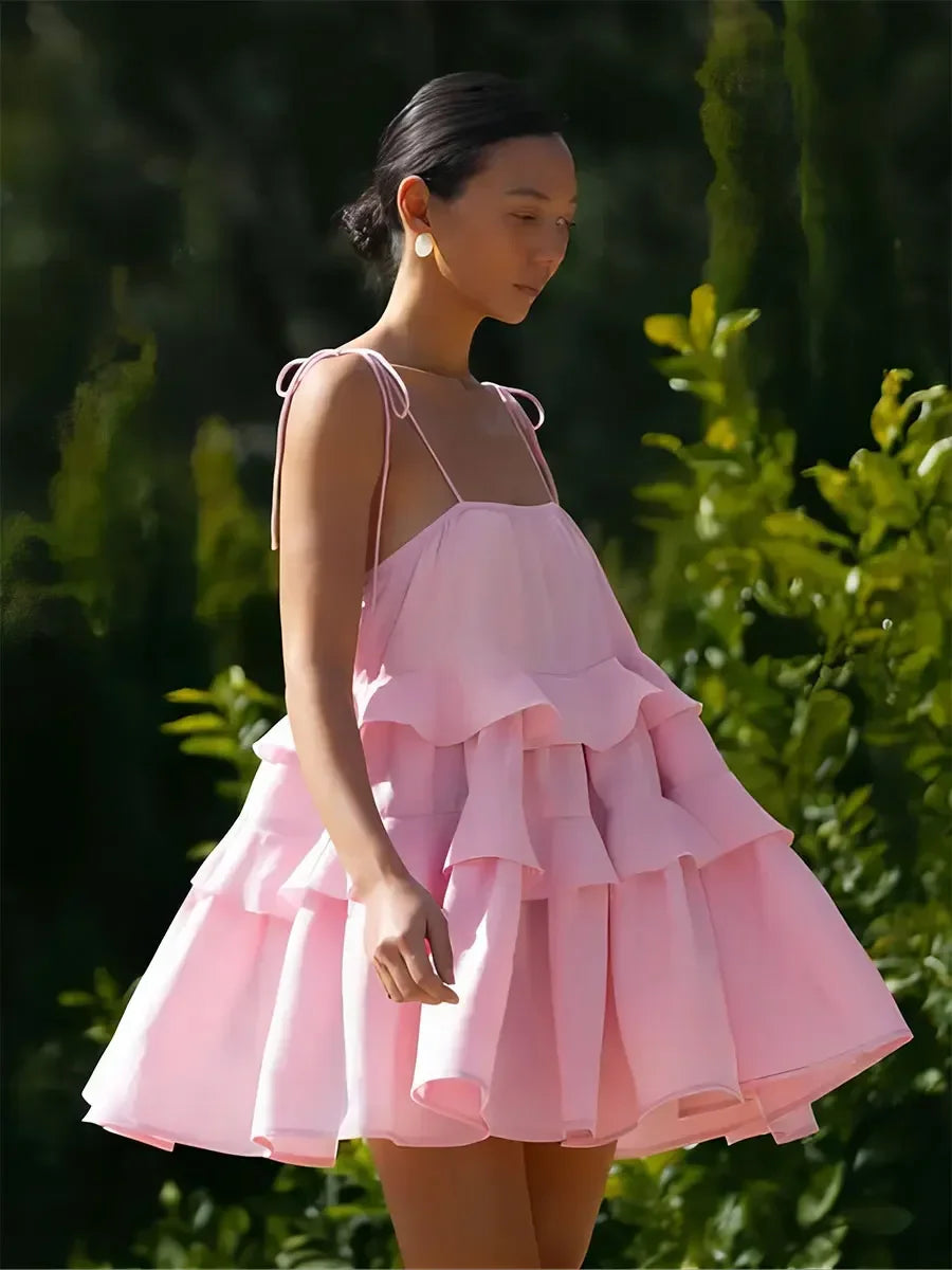 Women Tiered Ruffle Cotton Mini Dress | Mia