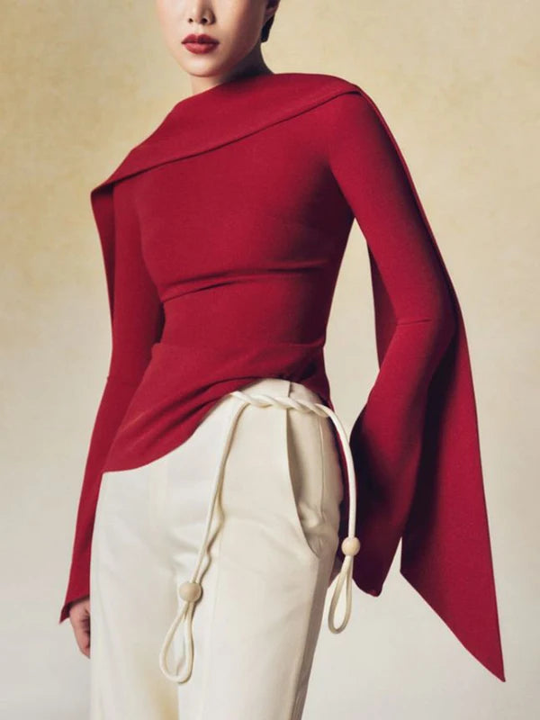 Women Sculpted Asymmetrical Sleeve Top | Rozella