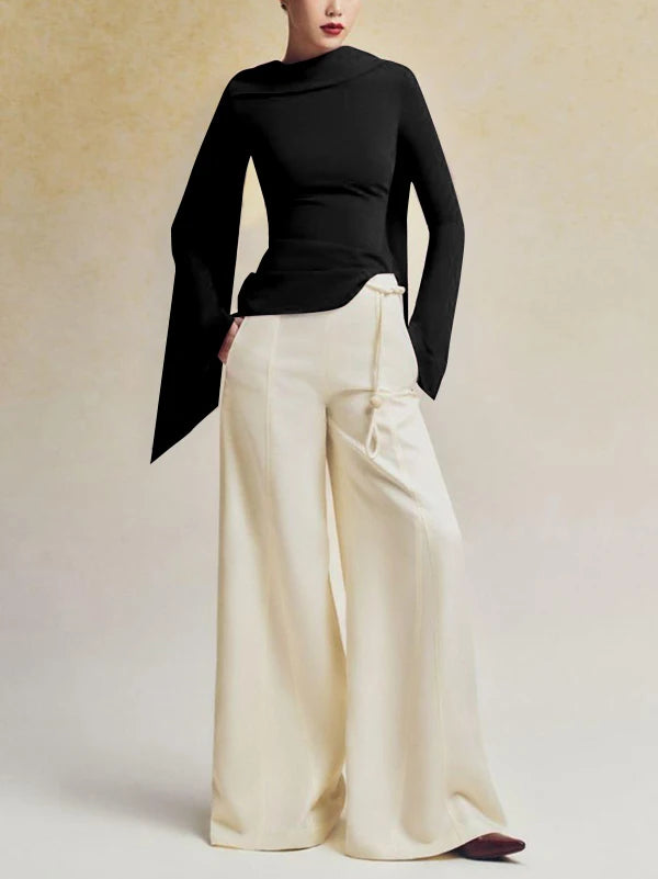 Women Sculpted Asymmetrical Sleeve Top | Rozella