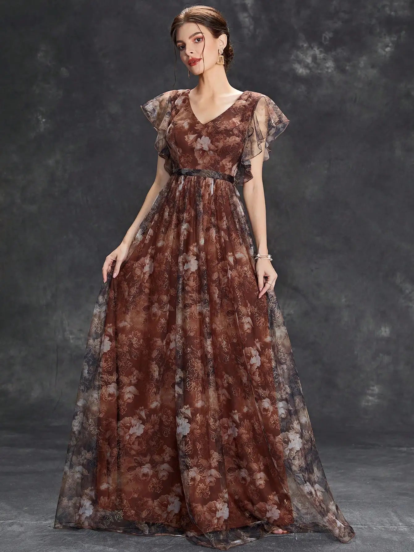 Floral Flutter Sleeve Maxi Dress | Kaye